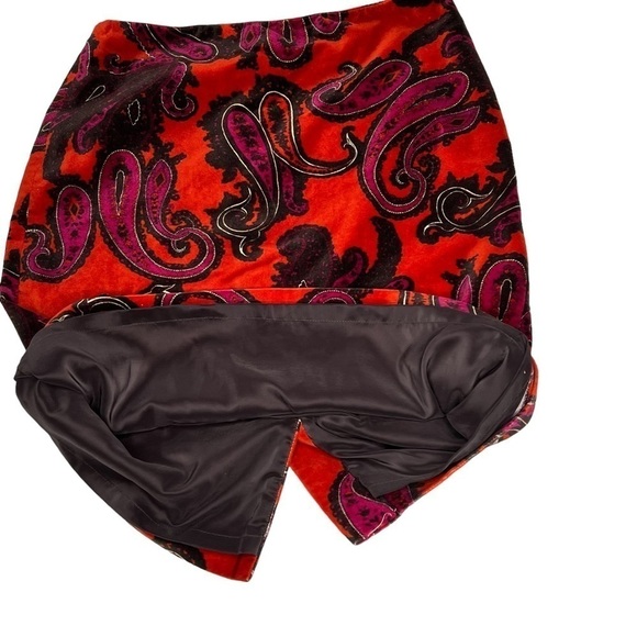 TALBOTS Orange Velvet Purple Paisley Pencil Midi Skirt Size 2 - Picture 9 of 15